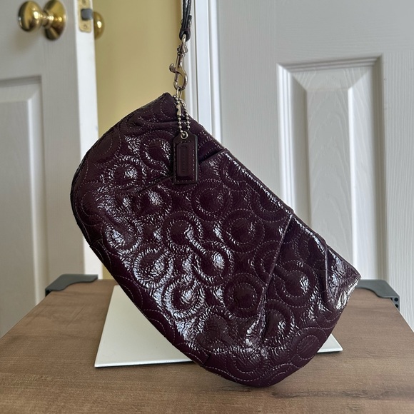 35. Coach Signature Patent Leather Large Wrislet, Dark Purple Color, EUC - Picture 2 of 9